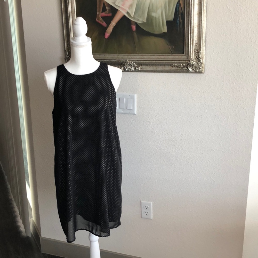 Leith mini black chiffon lined gold dress size M